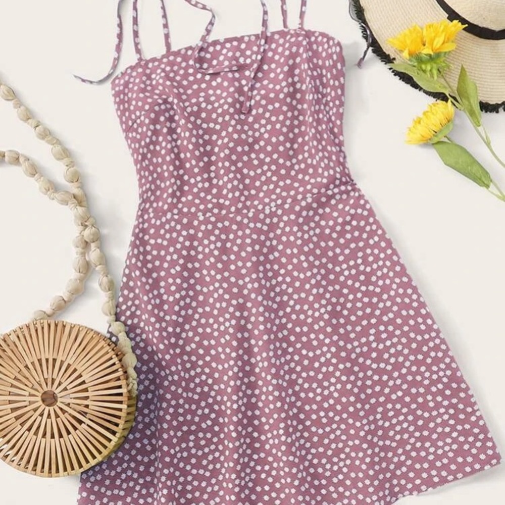 NEW Knot Strap Shirred Back Ditsy Floral Dress